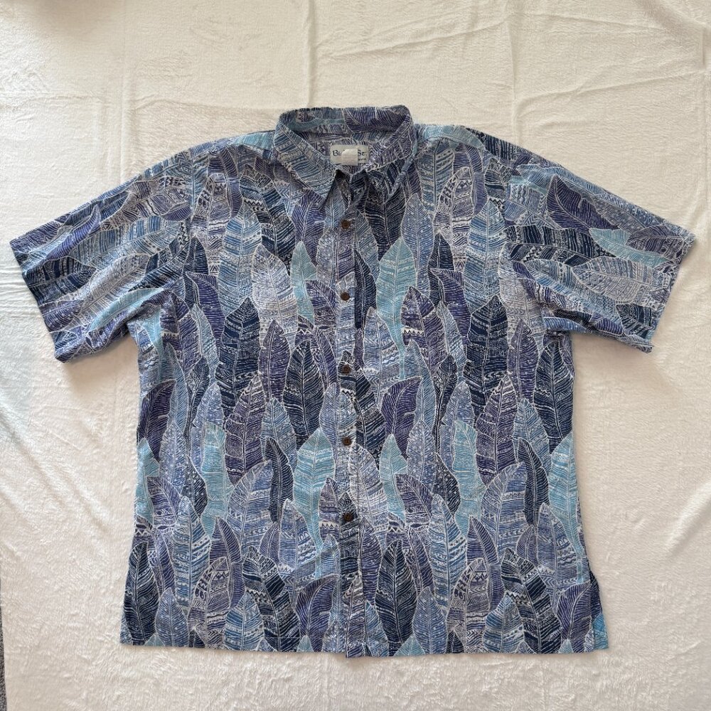 Vintage Bishop St Hawaiian Shirt Mens 2XL Blue Button Up Floral Short‎ Sleeve